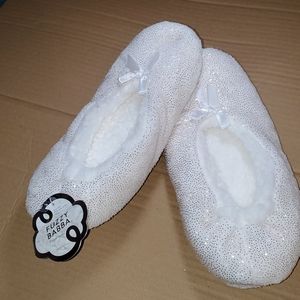 white fuzzy slippers